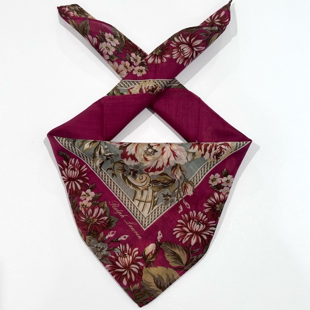 WOMEN HANDKERCHIEF RALPH LAUREN FLORAL Red COTTON POCKET SQUARE 19”